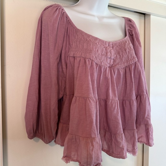 Lucky Brand Dusty Pink Smocked Boho Top - Picture 2 of 7